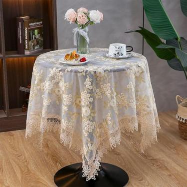 Imagem de Toalha de mesa quadrada pequena de cabeceira bordada de renda floral toalha de cabeceira vintage estilo francês toalha de mesa com macramê elegante chique capa de mesa para decoração de casa de
