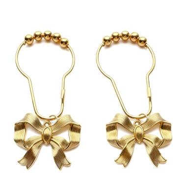 Imagem de Ganchos decorativos para cortina de chuveiro, pacote com 12 anéis de nó dourados, cabides de banheiro à prova de ferrugem de metal