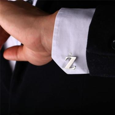 Imagem de Abotoaduras iniciais de aço inoxidável 26 abotoaduras de letra inicial do alfabeto camisas de casamento de negócios A-Z, One Size, Aço inoxidável, Sem Pedra Preciosa