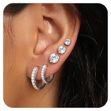 Imagem de Conjunto de brincos de zircônia cúbica banhados a ouro branco 14 K para mulheres, pacote com 5 pares