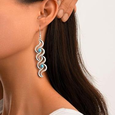 Imagem de Brincos femininos turquesa Boho com pingente de pedra natural