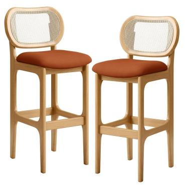 Imagem de Kit 02 Banquetas Altas Para Cozinha Bancada Sala Tela Betta Fixa L02 Tecido Terracota - Lyam