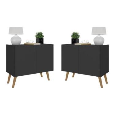 Imagem de Kit 2 Mesas De Cabeceira Retrô 2 Portas Mp4138 Preto natural - MULTIMO