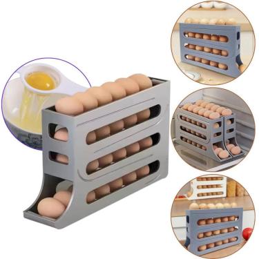 Imagem de Porta Ovos 4 Andares Organizador De Geladeira Rolante Cinza