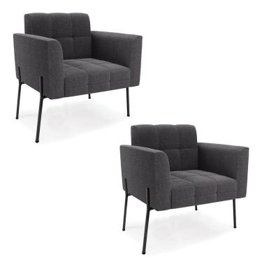 Imagem de Poltrona Sala De Estar Pé De Ferro Pto Kit 2 Elisa Bouclê D03 - D?rossi Cor Grafite