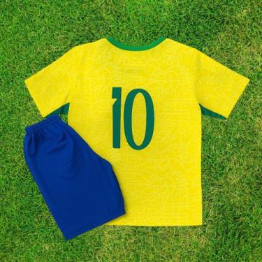 Imagem de Kit Conjunto Infantil Brasil Camiseta e Shorts Bordado Torcida Futebol