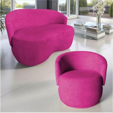 Imagem de Kit Namoradeira + Poltrona Decorativa Beatriz Orgânica Veludo Rosa Pin