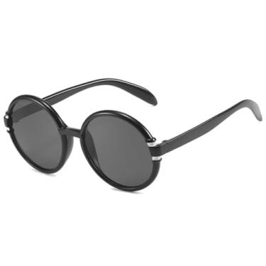 Imagem de Óculos de sol redondos com armação grande, femininos e masculinos, moda retrô, para atividades ao ar livre, verão, viagem, praia, festa, UV400 (preto, cinza)