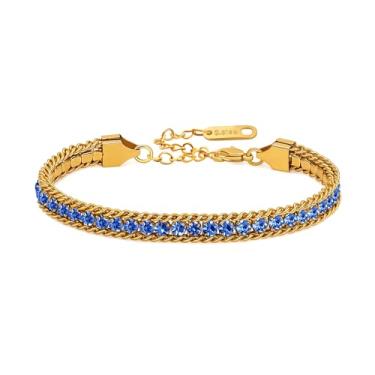 Imagem de Oneress Pulseira de tênis colorida - joia de cristal empilhável Boho ajustável para melhores amigas, damas de honra, presente de festa feminino YA6108, Everyday Layered Jewelry, Aço inoxidável, Sem