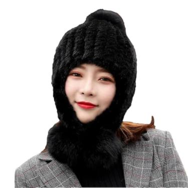 Imagem de Chapéu feminino de palha de pelo grosso, quente, casual, elástico, ao ar livre, à prova de vento, proteção de orelha, preto, tamanho único