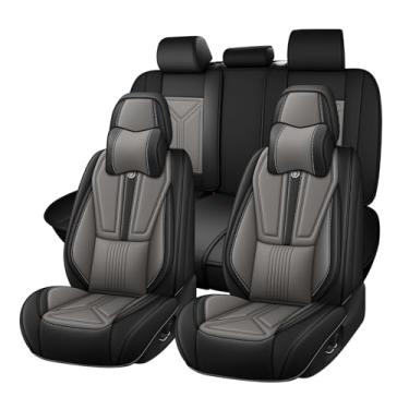 Imagem de Capas de assento de carro adequadas para GMC Terrain 2018-2026, capa de assento de couro napa conjunto completo impermeável cobertura total almofada protetora de assento (preto e cinza, 5 assentos