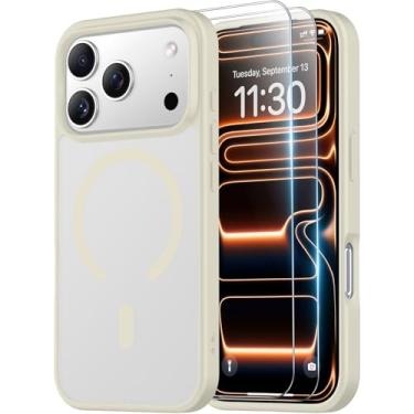 Imagem de SPIDERCASE Capa magnética para iPhone 17 Pro, com 2 peças, protetor de tela de vidro temperado, translúcido, fosco, antiarranhões, antidigitais, capa fina para iPhone 17 Pro de 6,3 polegadas, branca