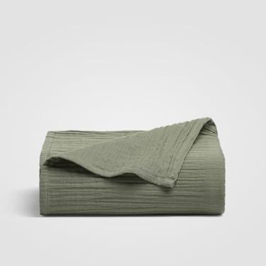 Imagem de Crane Home Dune Lençol rastejado Comfort Queen, verde sálvia, 100% algodão, tecido enrugado certificado Oeko-Tex, roupa de cama de luxo respirável para todas as estações