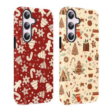 Imagem de Vulfwela Pacote com 2 capas para celular Merry Christmas Gingerbread Tree para Samsung Galaxy A16 5G 17.0 cm, linda capa de telefone com design de padrão de doces de Natal PC rígido à prova de choque