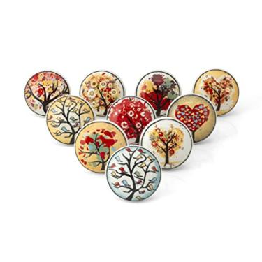 Imagem de Rasiya Art Puxadores de armário - Pacote com 10 - Puxador de gaveta de cerâmica variado colorido do campo indiano para armário de cozinha puxador de guarda-roupa boho decoração de interiores de quarto