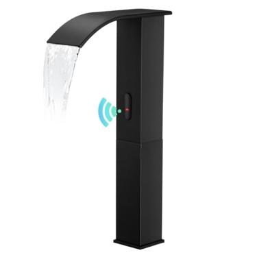 Imagem de Torneiras de pia de banheiro sem toque com corpo alto, torneiras de banheiro com sensor de movimento mãos livres para 1 furo, torneiras de banheiro de aço inoxidável pretas