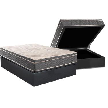Imagem de Cama Box Baú Casal: Colchão Ortopédico Paropas D45 Conforto Mega Firme + Base Crc Suede Gray (138x188)