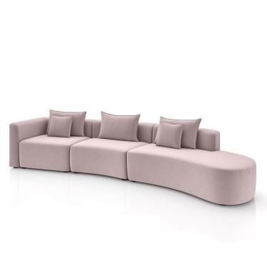 Imagem de Sofá Curvo Decorativo Kimiko 447cm 5 Lugares Sala De Estar Com Chaise Veludo Rosê G52 - Gran Belo