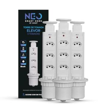 Imagem de Avant Neo Kit 3 Torres de Tomada Embutir Retrátil (Elevor) 3 Tomadas Flex 10A/20A, Bivolt, para Bancada Cozinha e Escritório