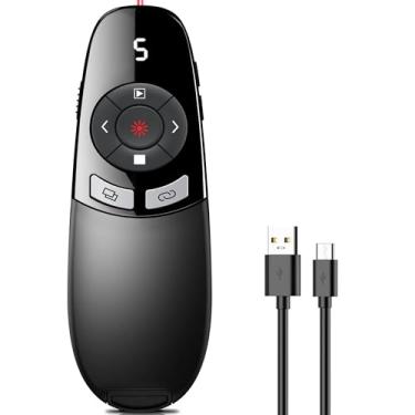 Imagem de [Visor LCD com temporizador] Recarregável Apresentador Remoto Sem Fio com Ponteiro Laser de Longo Alcance Power Point Clicker Slide Clicker para Escritório Sala de Aula Professor