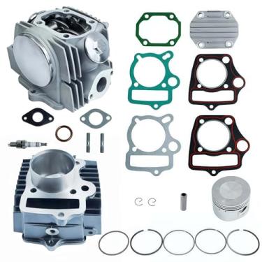 Imagem de Conjunto completo de cabeça de cilindro de 52,4 mm com vela de ignição e juntas + kit de reconstrução Anel de pistão para resfriador de motor horizontal de 4 tempos TaoTao 110cc ATV Dirt Pit Bike Go