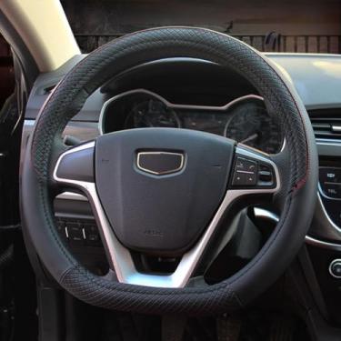 Imagem de Pahajim Capas de volante de carro em forma de D couro PU fundo plano capa de volante antiderrapante respirável estilo esportivo 37-38 cm acessórios de carro para mulheres e homens