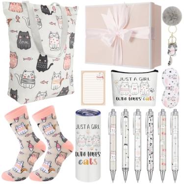Imagem de Wonderjune Conjunto de 14 cestas de presente de Natal para amantes de gatos, cestas de presente de lona para meninas, mulheres, crianças, adolescentes, mãe, amiga, irmã, obrigado, presentes de
