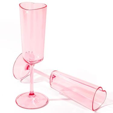 Imagem de Teenyyou Pacote com 2 taças de champanhe em forma de coração para o dia dos namorados 170 g taças de champanhe acrílicas rosa taças de martini taças de vinho para coquetel e aniversário de casamento