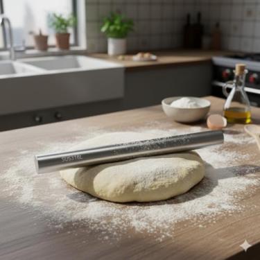 Imagem de Rolo de massa de aço inoxidável 316 – Superfície lisa antiaderente para assar fondant, pizza, torta, pastelaria, massa, massa, biscoitos – Ferramenta de cozimento de cozinha resistente e fácil de