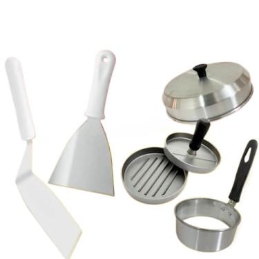 Imagem de Kit hamburgueria completo, espatula de chapa, espatula de hamburgueria, abafador de hamburguer (1 unidade)