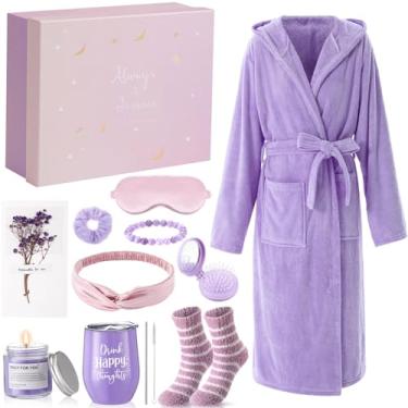 Imagem de Nuogo 11 peças de cesta de presente de aniversário para mulheres Get Well Soon Cestas de presente para mulheres, roupão de vela, meias, pulseira de tumor, máscara para os olhos, faixa de cabeça para