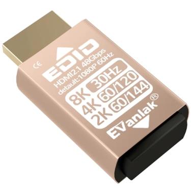 Imagem de EVanlak Adaptador de emulador HDMI EDID, plugue fictício, display virtual, fantasma, HDMI, passthrough 1080p @60Hz para 8K@30Hz, bidirecional, ouro-1P