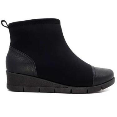 Imagem de Bota Feminina Plataforma Couro Tecido Preto Usaflex AD0521-Feminino