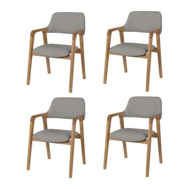Imagem de Kit 4 Cadeiras De Jantar Ruth Estrutura Em Madeira Maciça Estilo Retrô Linho Cinza