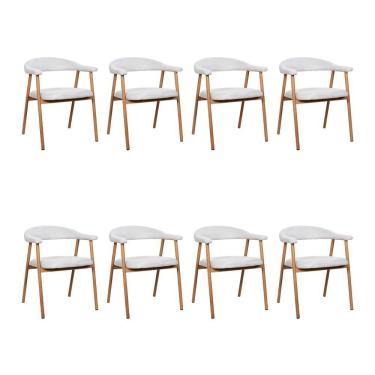 Imagem de Kit 8 Cadeiras De Jantar Luana Estrutura Aço Carbono Laminado Natural Com Estofado Linho Cru