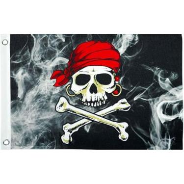 Imagem de Bandeira de pirata de caveira fumegante 30,5 x 45,7 cm - Bandeiras bordadas de nylon 210D resistente para quadriciclo ao ar livre, bandeira de carrinho de golfe, caixa de correio e dia da