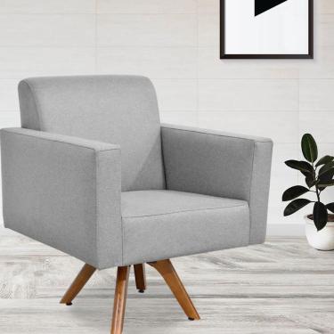 Imagem de Poltrona Decorativa Giratória Para Sala de Estar Base de Madeira Helô L02 Linho - Lyam Decor