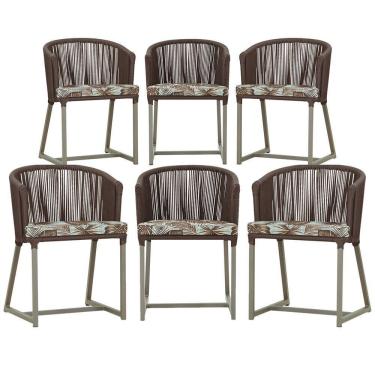 Imagem de 6 Cadeiras De Jantar Noronha Fendi Corda Náutica E6 Trama Marrom