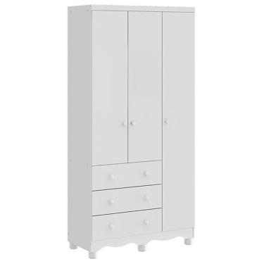 Imagem de Guarda Roupa Infantil Júnior 3 Portas E 3 Gavetas Branco Brilho - Móveis Peroba