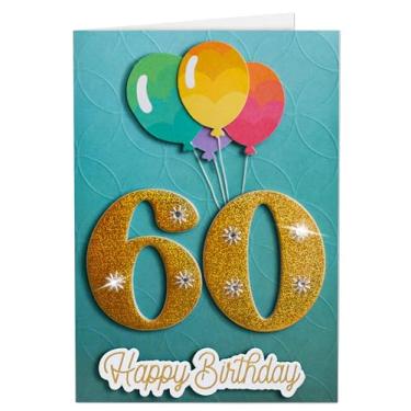 Imagem de Joli Coon Cartão de aniversário de 60 anos premium 3D - Cartão de felicitações feito à mão com envelope de papel premium e adesivo de selo - 17 x 11,4 cm