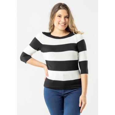 Imagem de Blusa Modal 3/4 Pau a Pique Listrada Preto/Off White