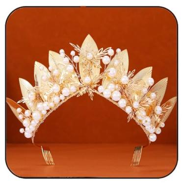 Imagem de GORTIN Tiara de Deusa Grega com coroa de folha dourada, acessórios de cabelo para casamento de princesa pérola para mulheres