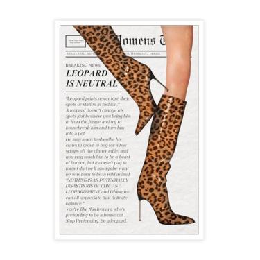 Imagem de Arte de parede em tela de jornal Vogue, decoração moderna de quarto de leopardo, botas de leopardo, pôsteres estampados, estilo Estocolmo, decoração de quarto, feminino, feminino, para quarto