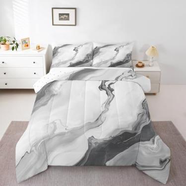 Imagem de Erosebridal Conjunto de edredom solteiro de mármore cinza, moderno, abstrato, cinza, estampa de textura de mármore, preto e branco, arte minimalista moderna