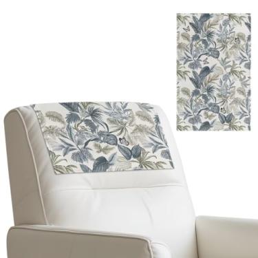Imagem de Cugasmaru Capas de encosto de cabeça de sofá azul floral retrô para poltronas reclináveis, conjunto de 2 capas de couro à prova d'água, protetor de móveis para sala de estar, casa, 43 x 68 cm