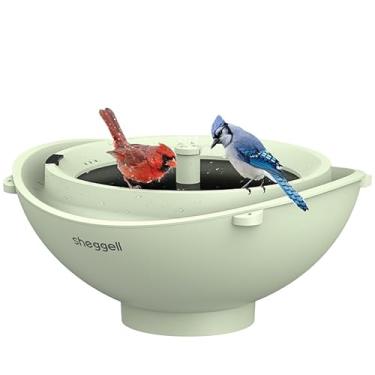 Imagem de Sheggell Fonte de banho solar para pássaros ao ar livre interior, tigela de banho de pássaros de 27,4 cm de diâmetro com bateria recarregável, filtro de circulação de água de capacidade de 2L, energia