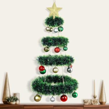 Imagem de Árvore de Natal artificial para pendurar com guirlanda verde de 10 metros 3D, decoração de árvore de Natal, enfeites de bola de glitter, enfeite de estrela para Natal, casa, material escolar