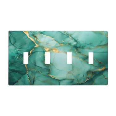 Imagem de DWBGUO Capa decorativa de placa de interruptor com design de textura de mármore de pedra preciosa verde turquesa dourada 4 gangues placa de parede artística exclusiva para interruptor de luz quádrupla