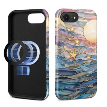 Imagem de DAIZAG Capa para iPhone 16e, [compatível com MagSafe], capa magnética brilhante para celular, híbrido pesado 2 em 1, resistente à prova de choque, vidro pastel estrelas lua