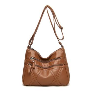 Imagem de Bolsas transversais para mulheres, bolsas femininas de couro sintético macio bolsa de ombro bolsa feminina, Marrom claro 1, Bolsa tiracolo feminina com vários compartimentos